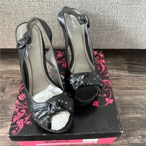 Black Peep-Toe Wedges